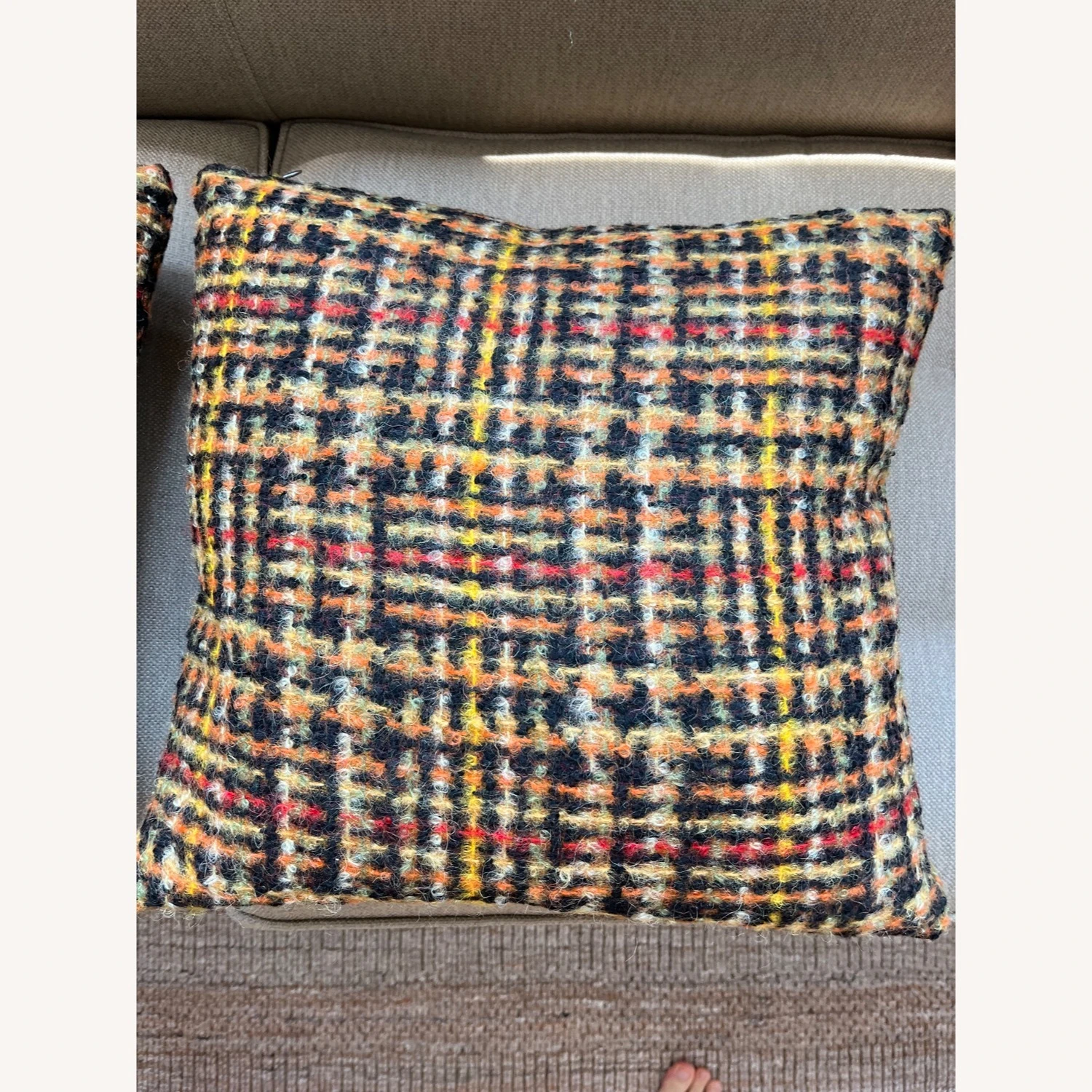 DWR Maharam Wool Tartan Plaid Passel Pillow 4 DWR Maharam Wool Tartan Plaid Passel Pillow - Image 2