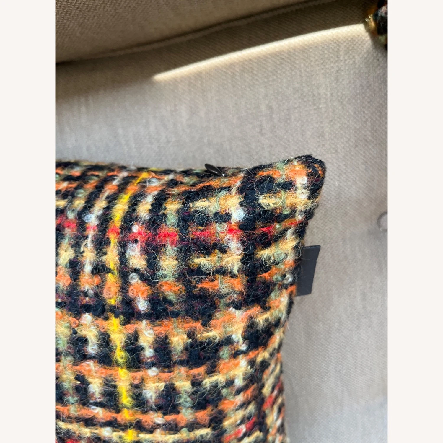 DWR Maharam Wool Tartan Plaid Passel Pillow 6 DWR Maharam Wool Tartan Plaid Passel Pillow - Image 4