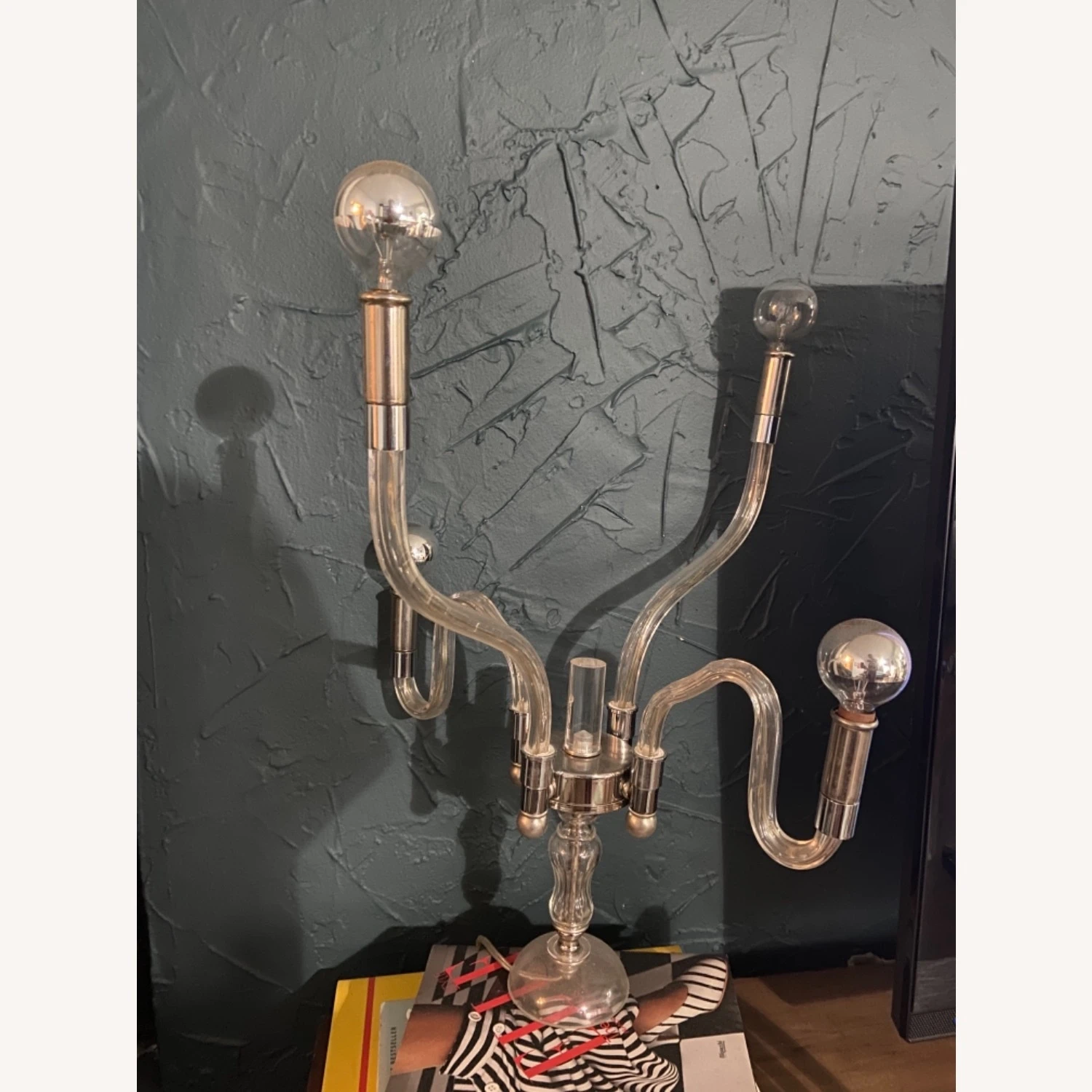 Inverted Four Arms Glass & Nickel Chandelier 11 Inverted Four Arms Glass & Nickel Chandelier - Image 9