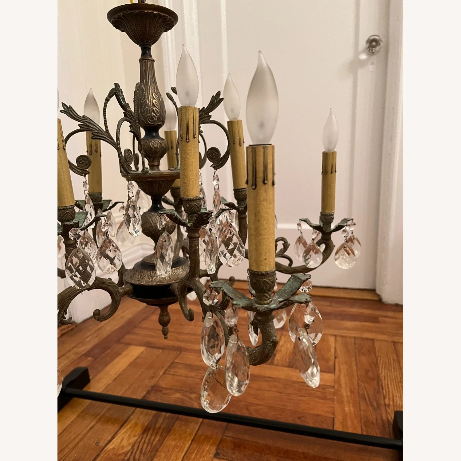 Vintage Spanish Brass 10 Light Chandelier 4 Vintage Spanish Brass 10 Light Chandelier - Image 2