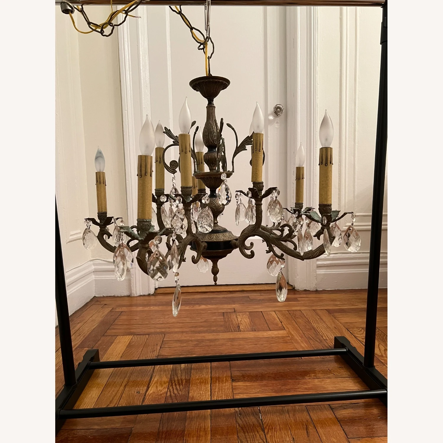Vintage Spanish Brass 10 Light Chandelier 6 Vintage Spanish Brass 10 Light Chandelier - Image 4