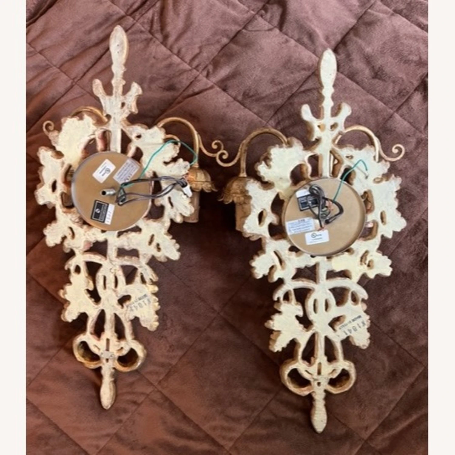 Hand-Crafted In Italy Gold Leaf Sconces (Pair) 4 Hand-Crafted In Italy Gold Leaf Sconces (Pair) - Image 2