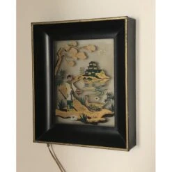 Vintage Lighted Shadowbox Wall Lamp W/ Painted Glass Art -Home Furnishings Store 1500 1500 frame 0 10877