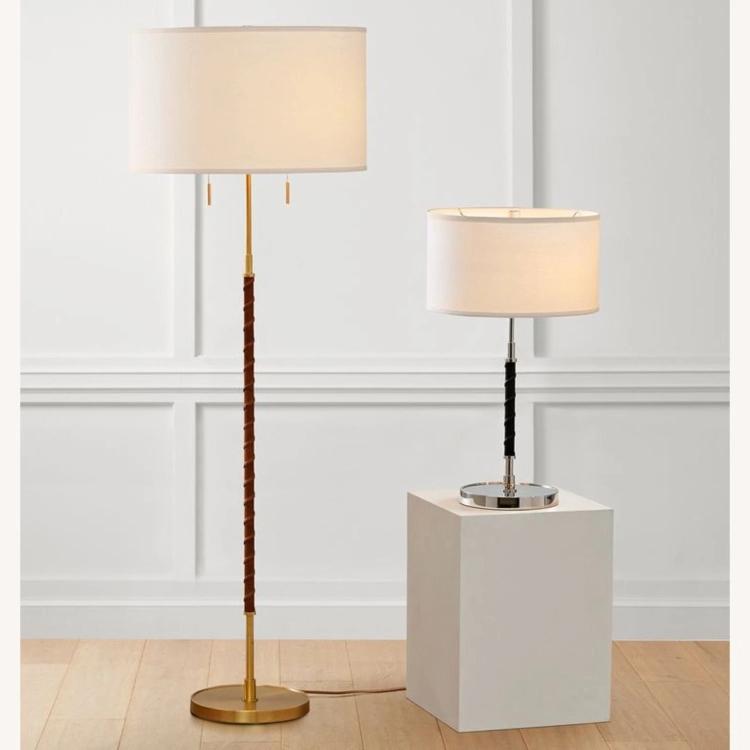 Dearborn Floor Lamp In Aged Brass And Leather 4 Dearborn Floor Lamp In Aged Brass And Leather - Image 2
