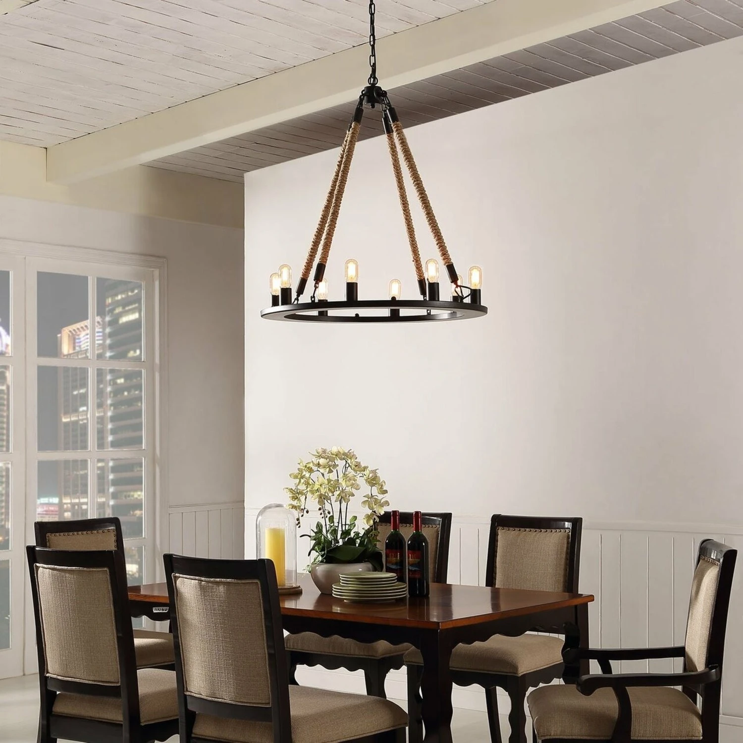 Other Chandelier In Black W/ Four Rope Cords Finish 3 Other Chandelier In Black W/ Four Rope Cords Finish