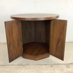 MCM Circular Walnut End Table Cabinet