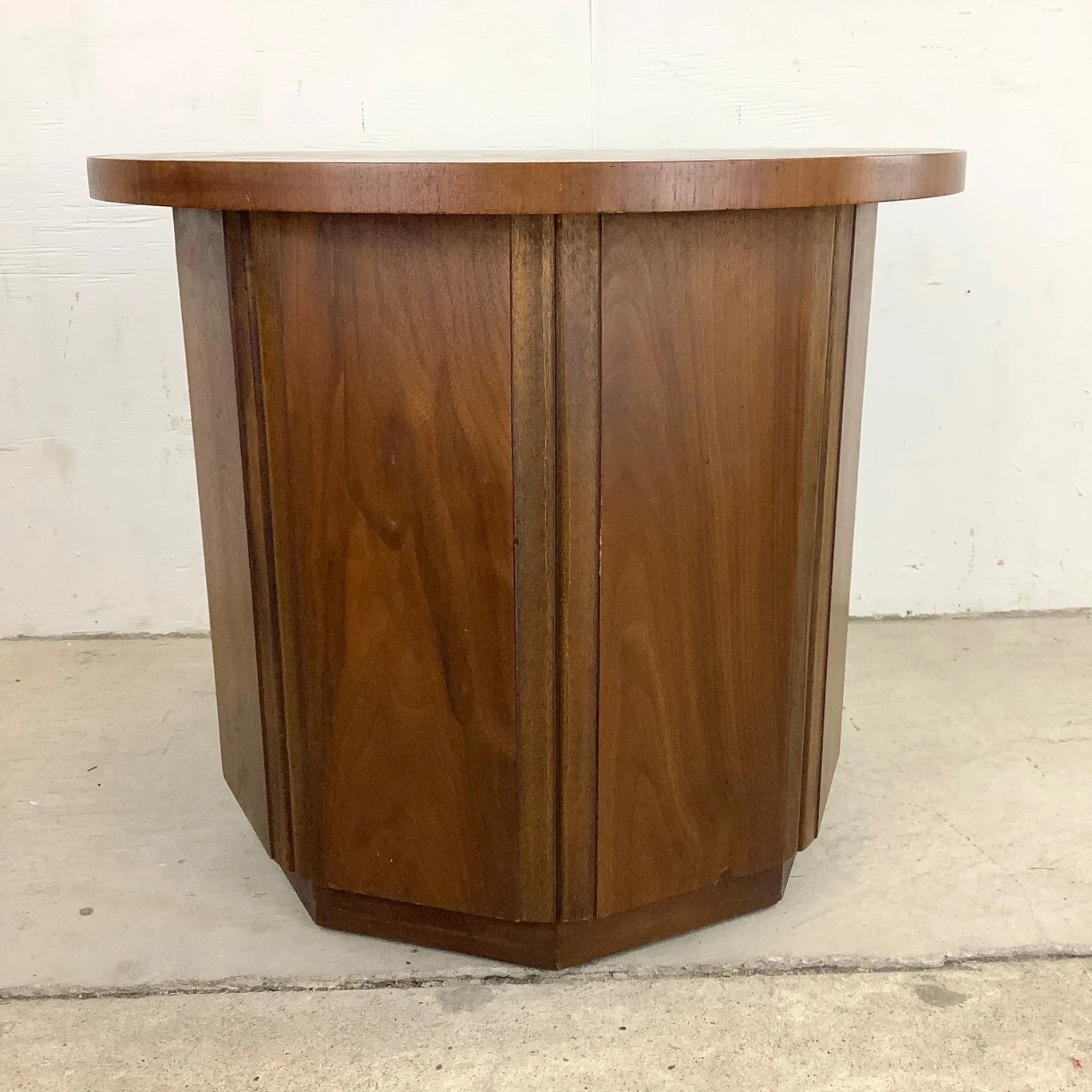 MCM Circular Walnut End Table Cabinet 5 MCM Circular Walnut End Table Cabinet - Image 3