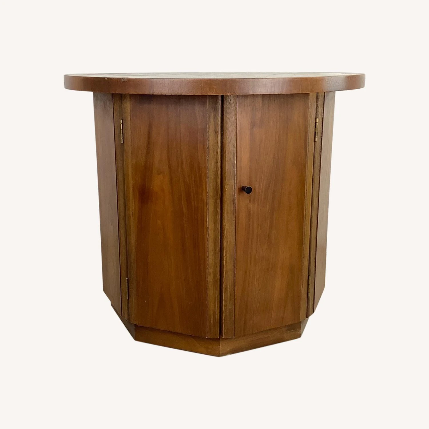 MCM Circular Walnut End Table Cabinet 12 MCM Circular Walnut End Table Cabinet - Image 10