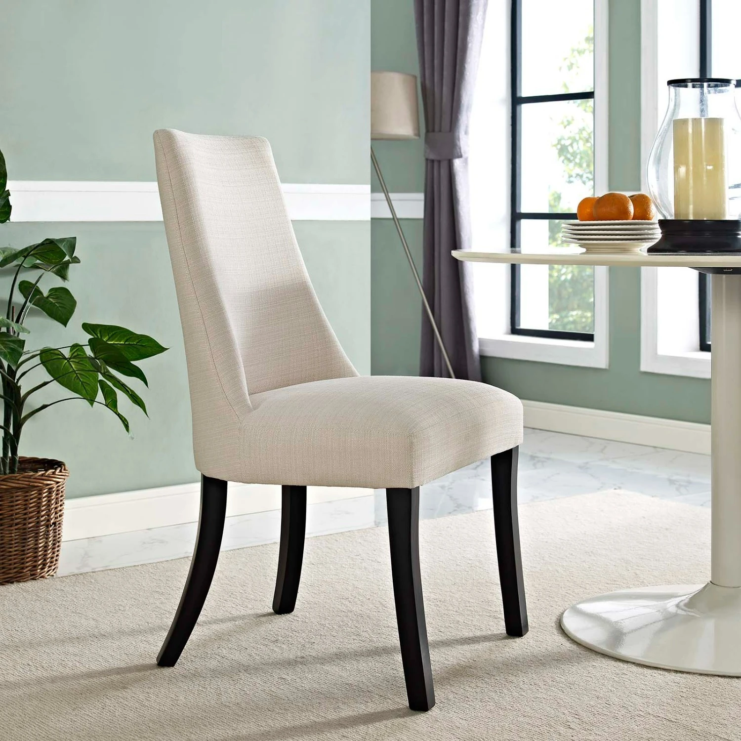 Other Dining Chair In Beige Fabric & Parawood Legs 8 Other Dining Chair In Beige Fabric & Parawood Legs - Image 6