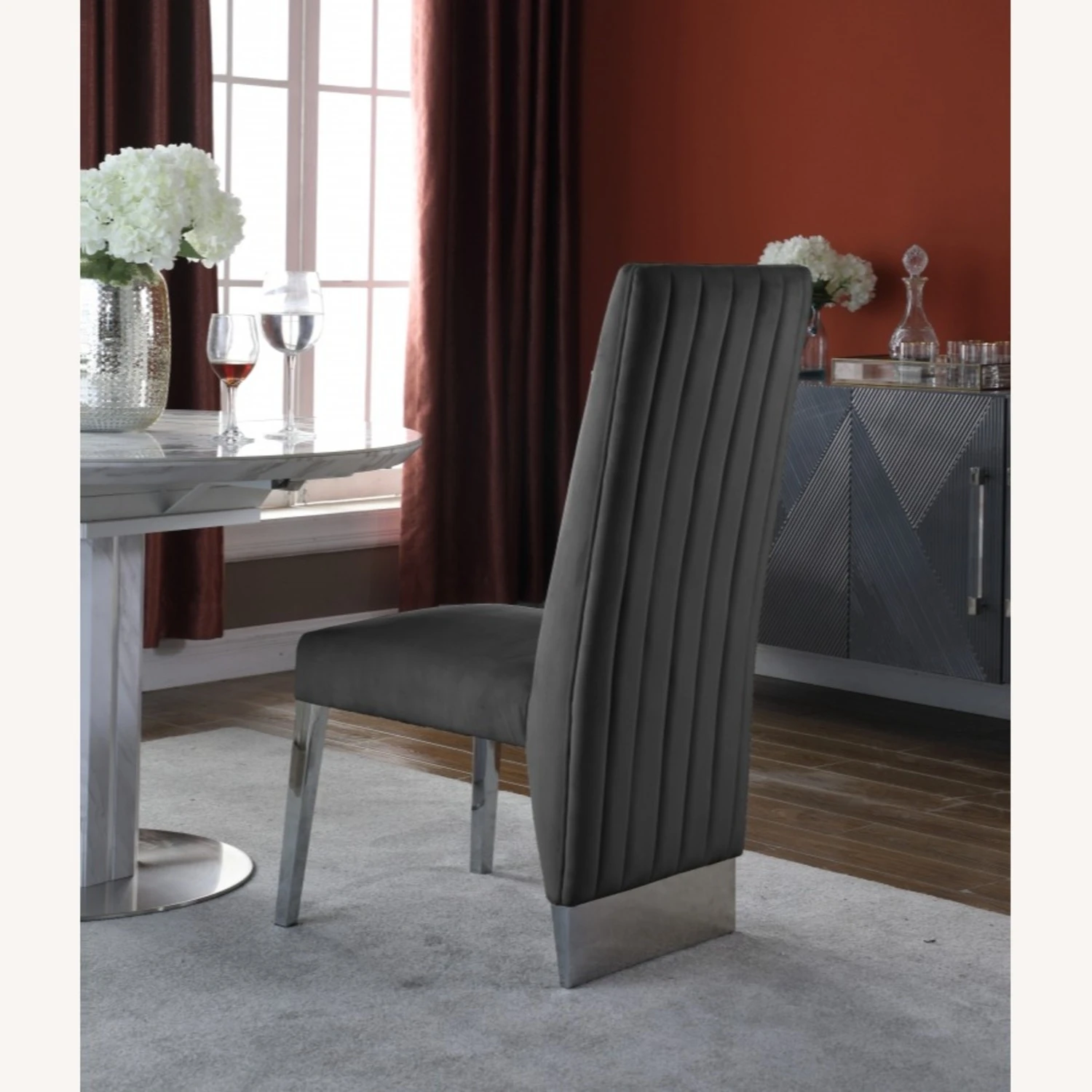Other Dining Chair In Grey Velvet & Chrome Metal Legs 3 Other Dining Chair In Grey Velvet & Chrome Metal Legs