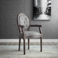 Other Dining Chair In Light Gray W/ Scooped Armrests