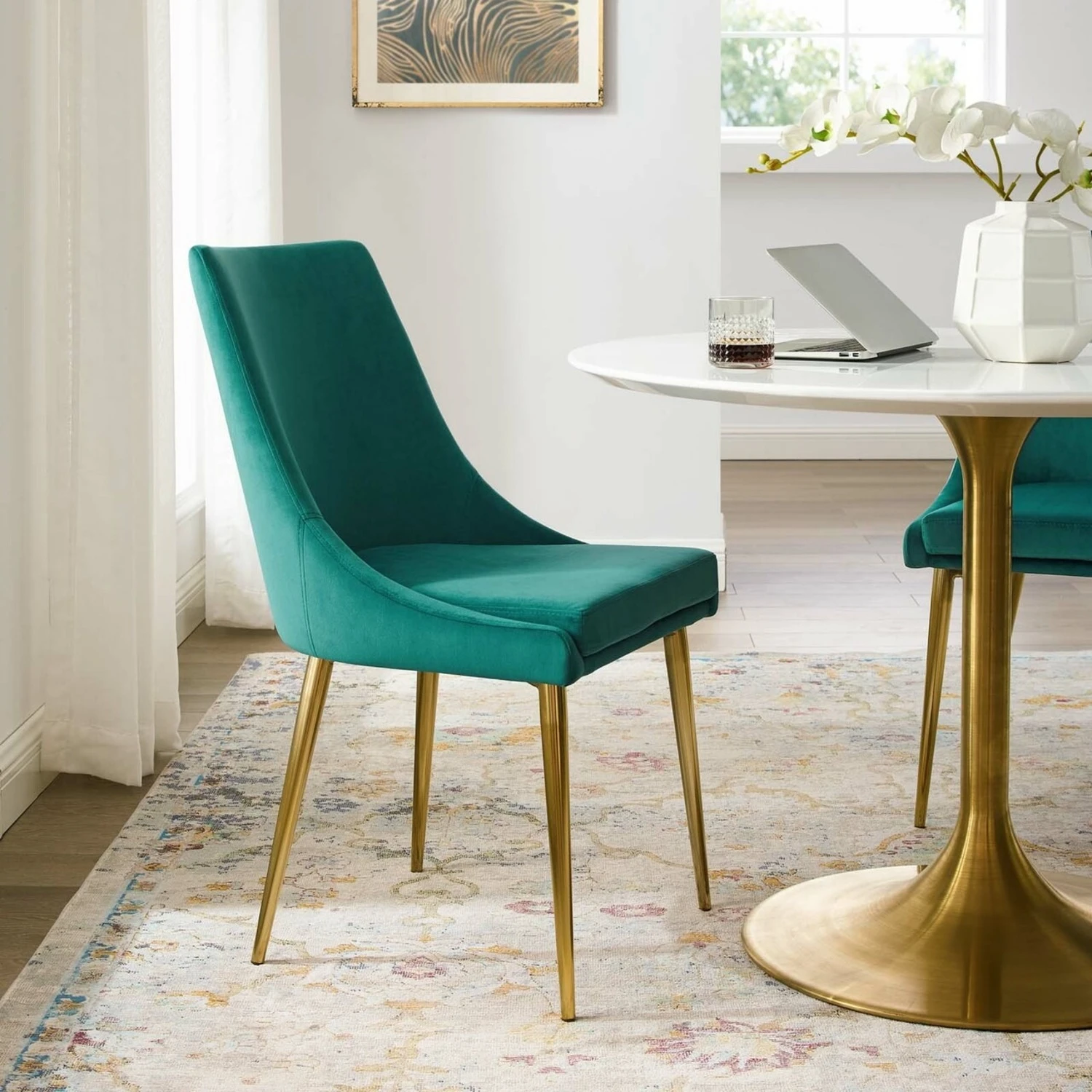 Other Modern Dining Chair In Teal Performance Velvet 5 Other Modern Dining Chair In Teal Performance Velvet - Image 3