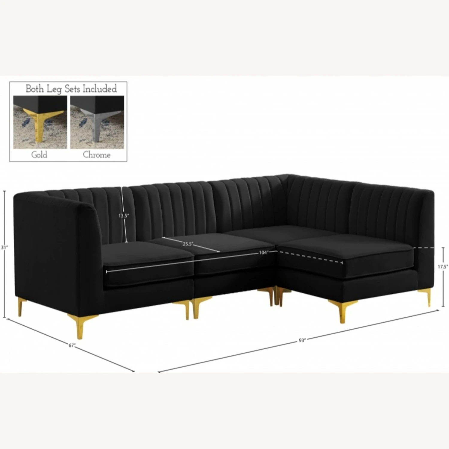 Other Modular Sectional In Channel Tufted Black Velvet 5 Other Modular Sectional In Channel Tufted Black Velvet - Image 3