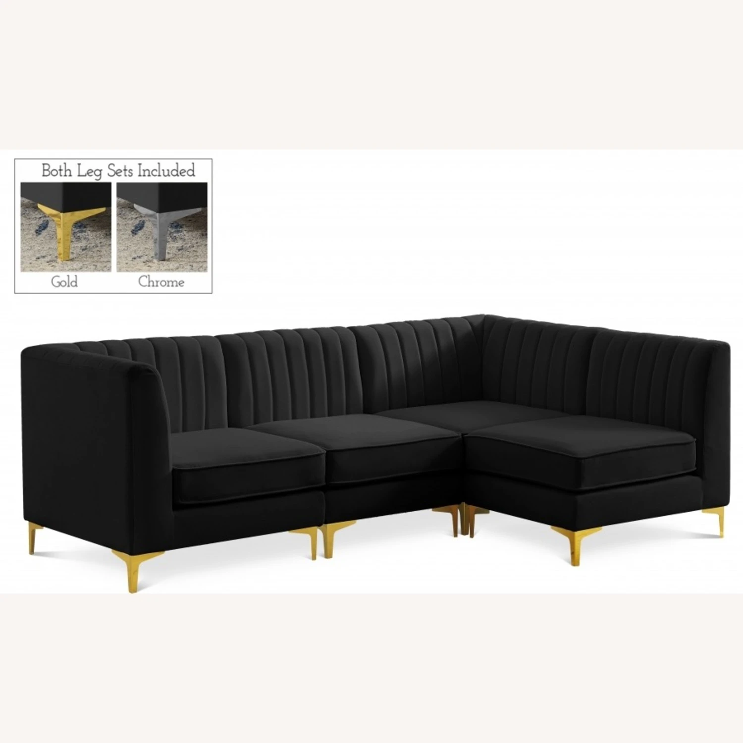 Other Modular Sectional In Channel Tufted Black Velvet 9 Other Modular Sectional In Channel Tufted Black Velvet - Image 7