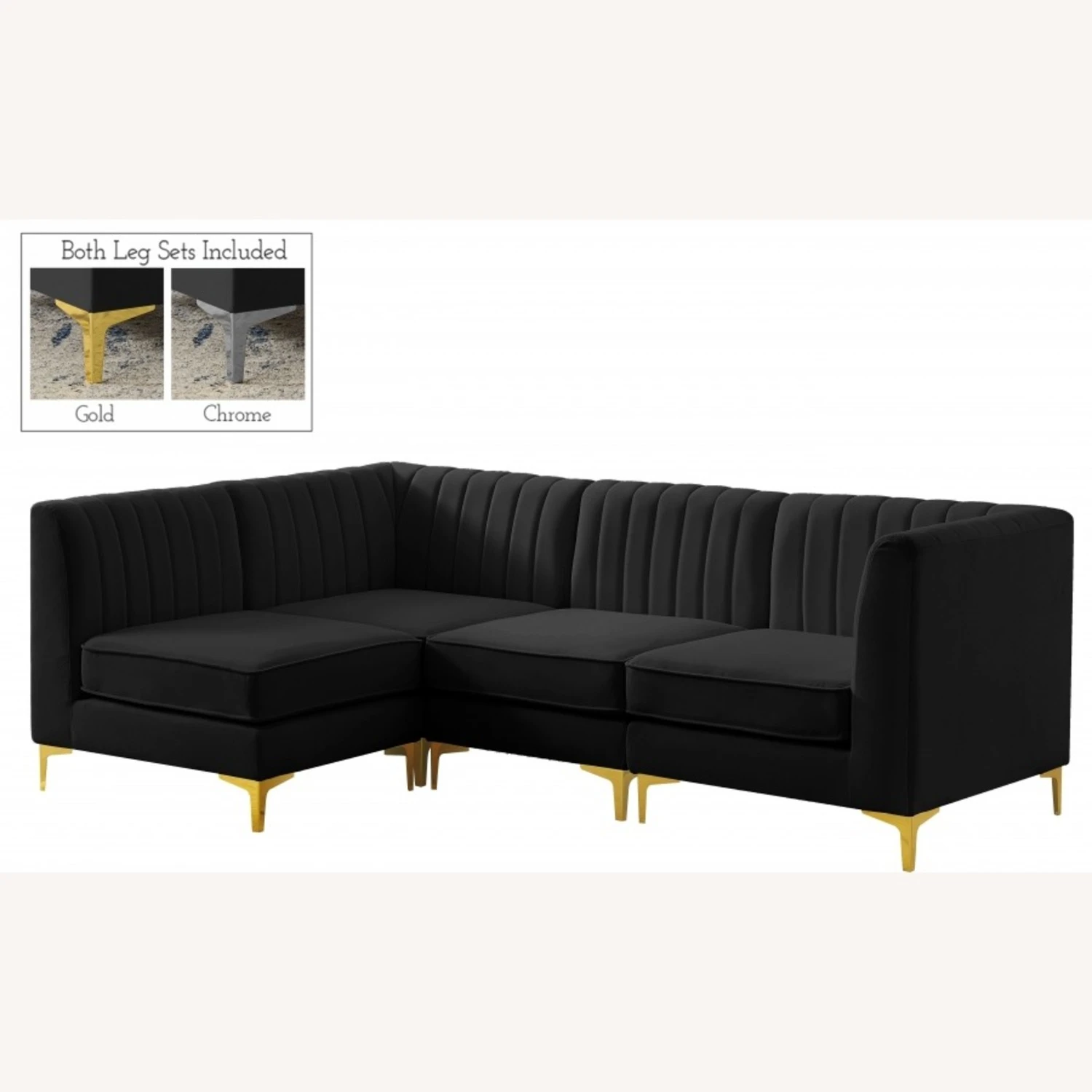 Other Modular Sectional In Channel Tufted Black Velvet 15 Other Modular Sectional In Channel Tufted Black Velvet - Image 13