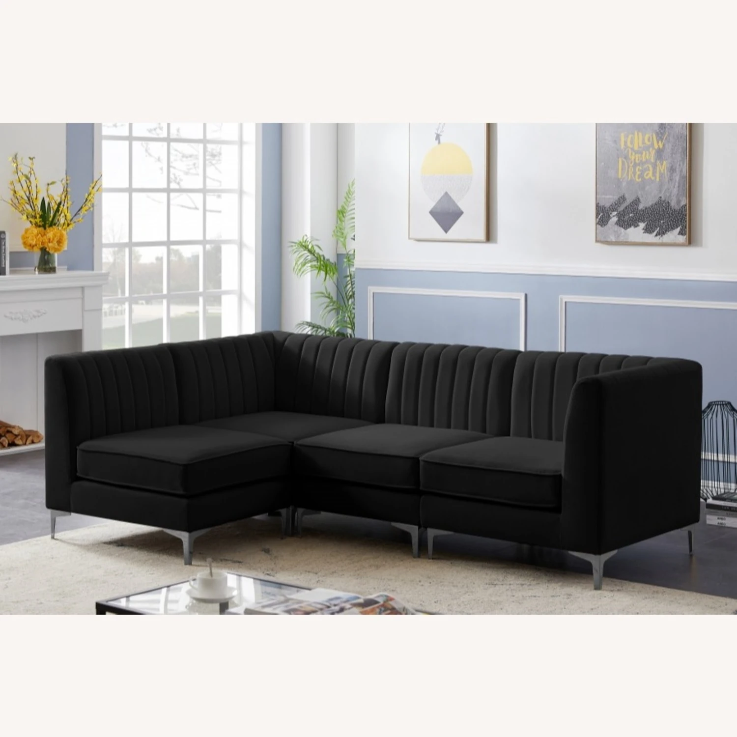 Other Modular Sectional In Channel Tufted Black Velvet 18 Other Modular Sectional In Channel Tufted Black Velvet - Image 16