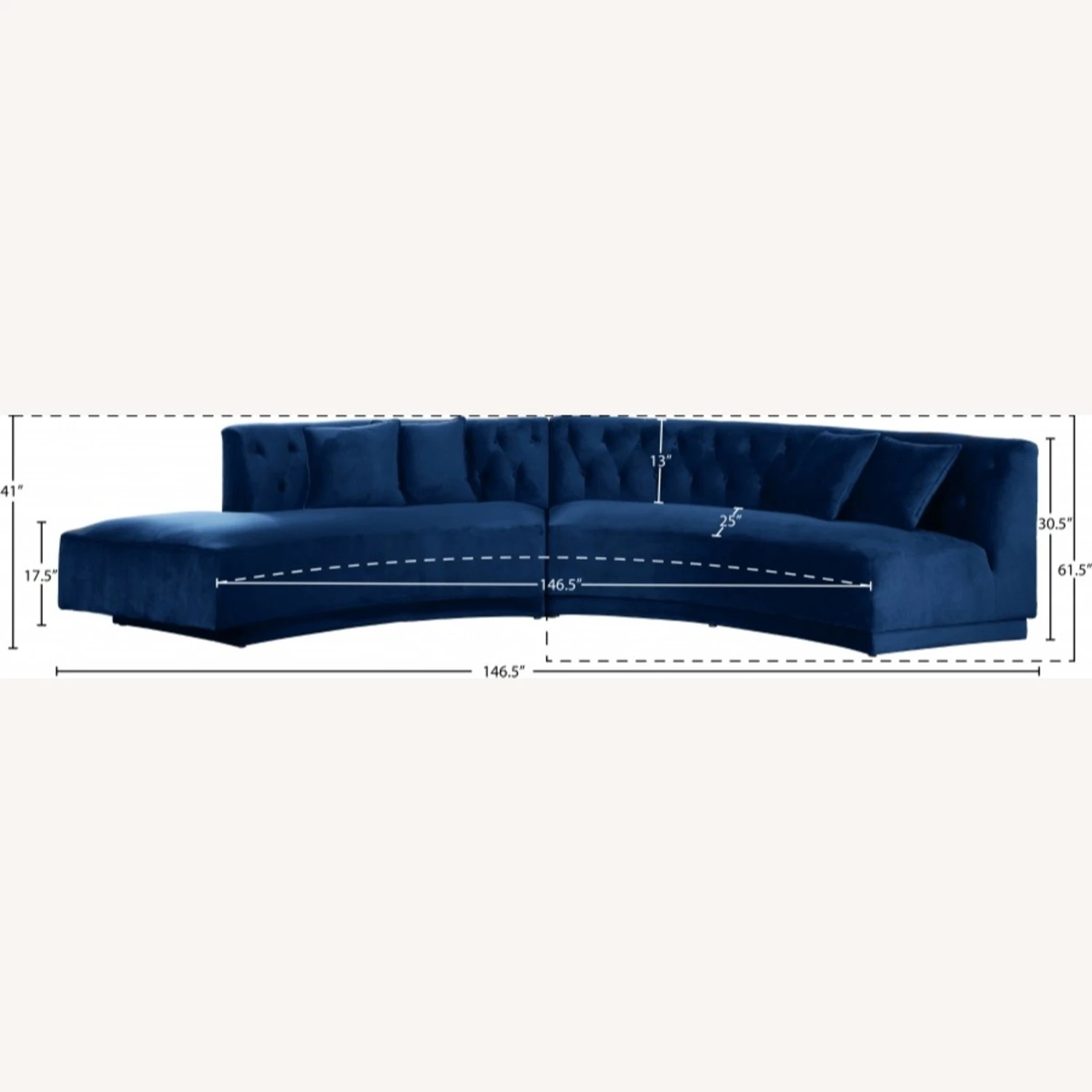 Other 2-Piece Sectional In Curved-Shape Navy Velvet 9 Other 2-Piece Sectional In Curved-Shape Navy Velvet - Image 7
