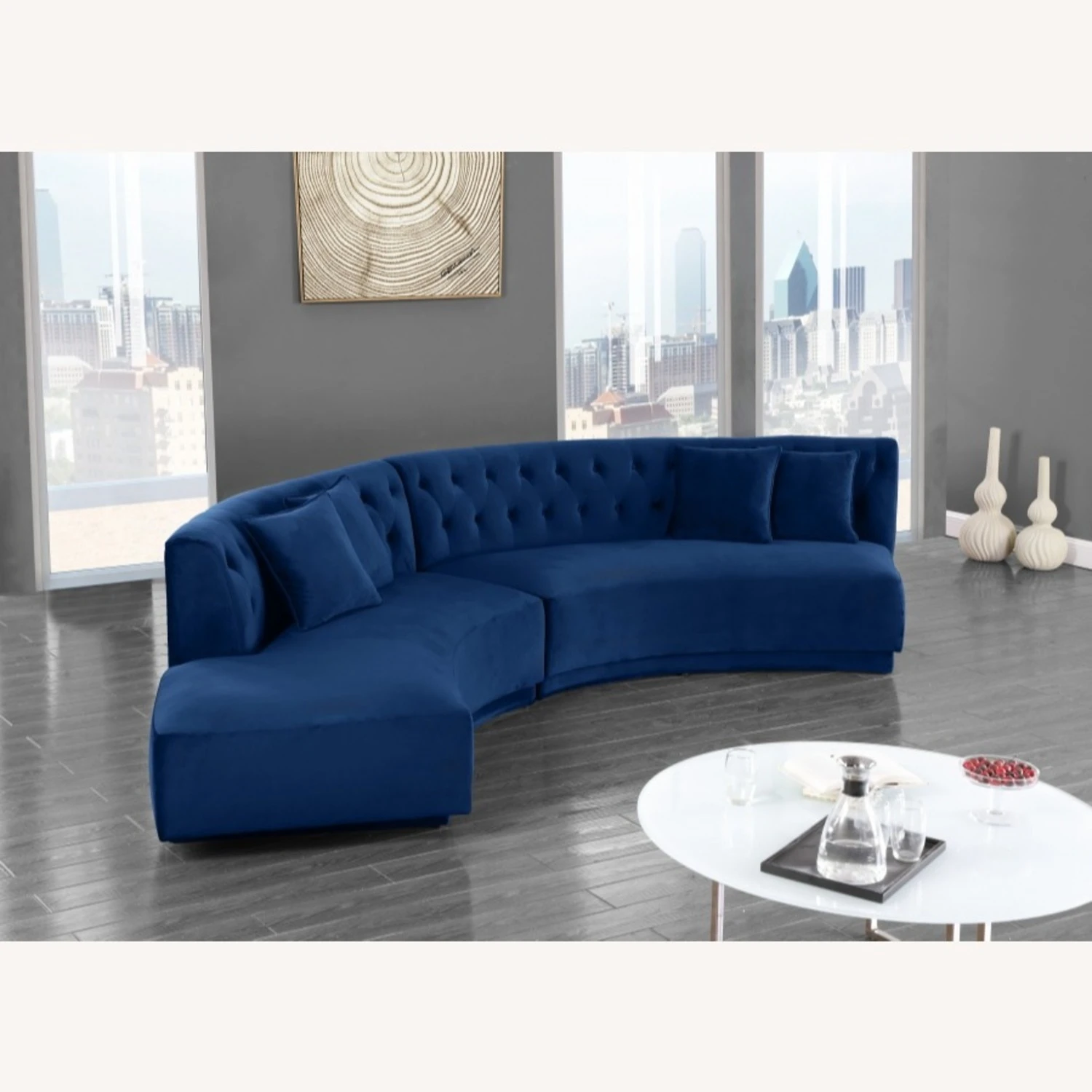 Other 2-Piece Sectional In Curved-Shape Navy Velvet 10 Other 2-Piece Sectional In Curved-Shape Navy Velvet - Image 8