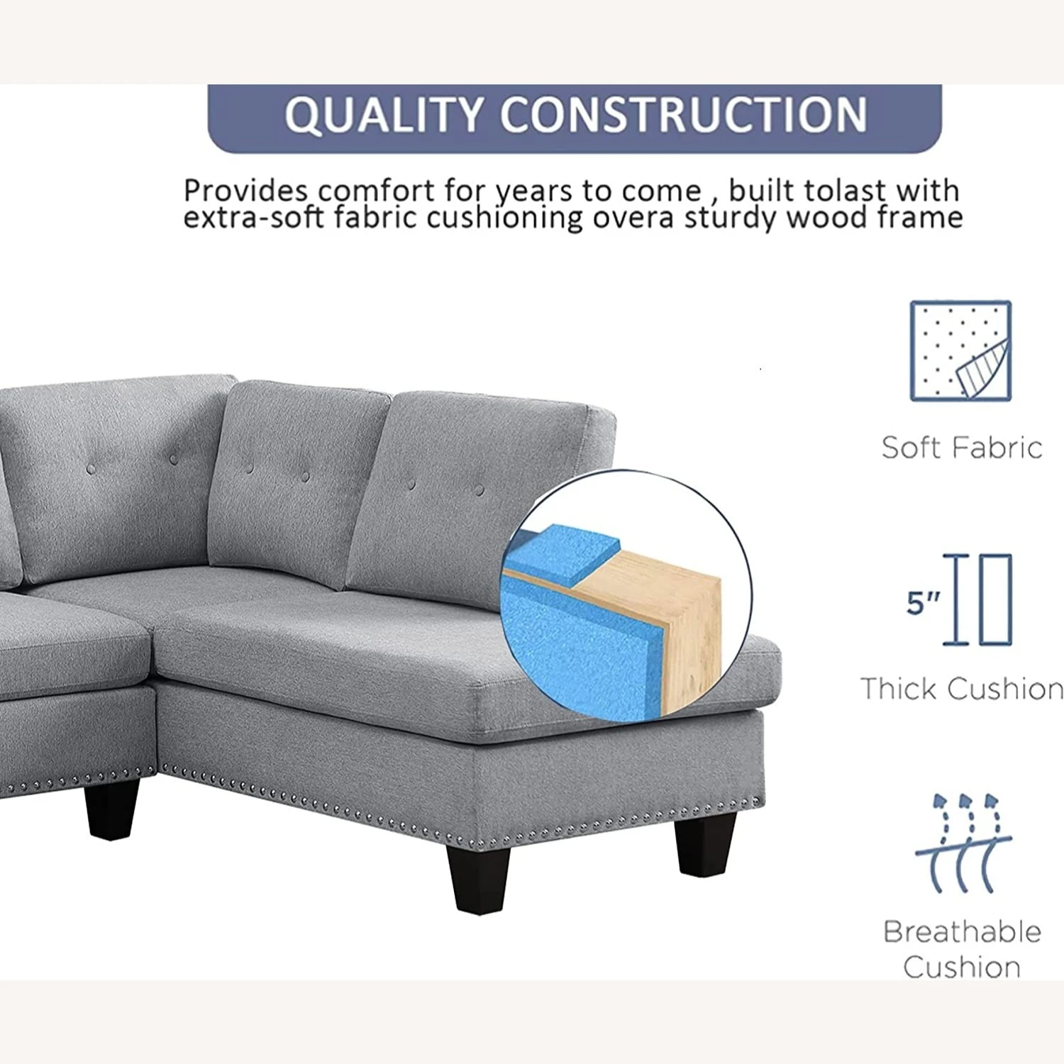 Other L-Shape Sectional Sofa With Ottoman - Left Chaise 7 Other L-Shape Sectional Sofa With Ottoman - Left Chaise - Image 5