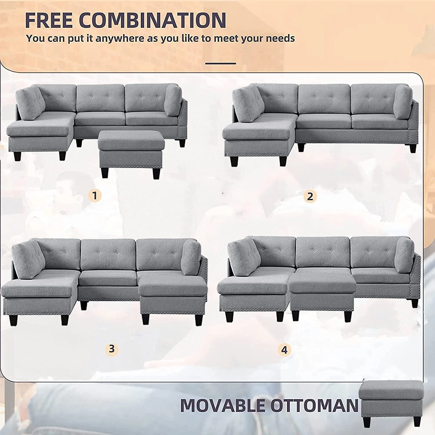 Other L-Shape Sectional Sofa With Ottoman - Left Chaise 8 Other L-Shape Sectional Sofa With Ottoman - Left Chaise - Image 6