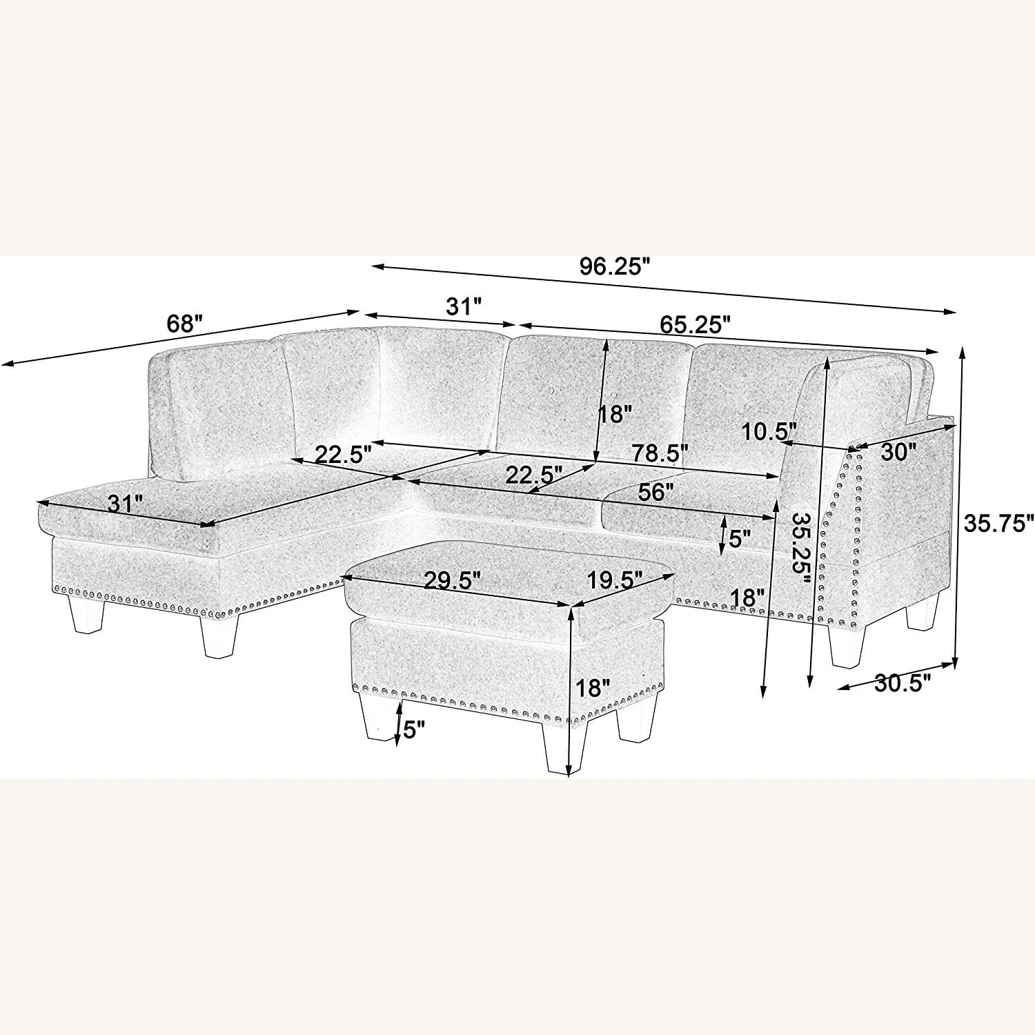 Other L-Shape Sectional Sofa With Ottoman - Left Chaise 9 Other L-Shape Sectional Sofa With Ottoman - Left Chaise - Image 7