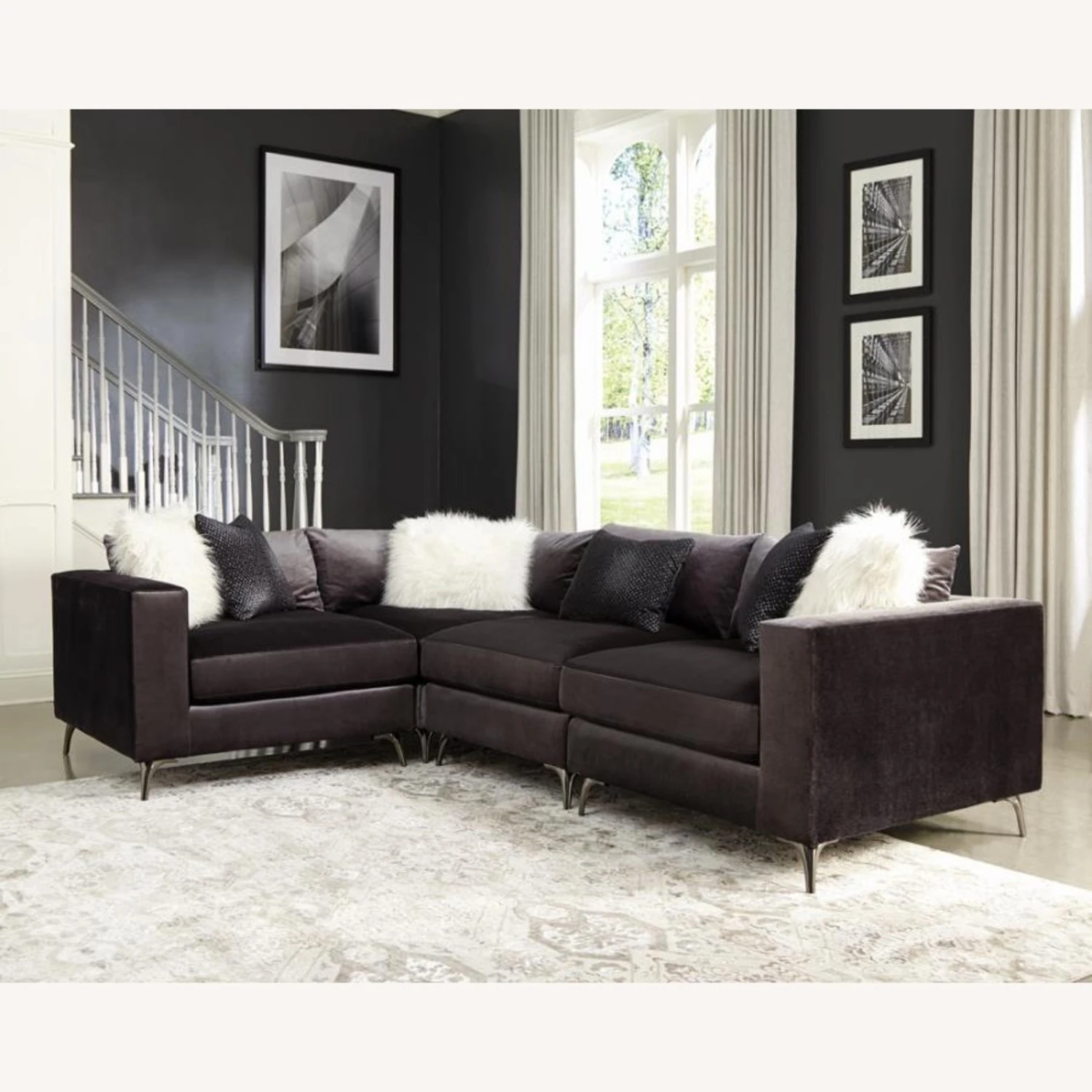 Other Modular Sectional In Charcoal Velvet Fabric 14 Other Modular Sectional In Charcoal Velvet Fabric - Image 12