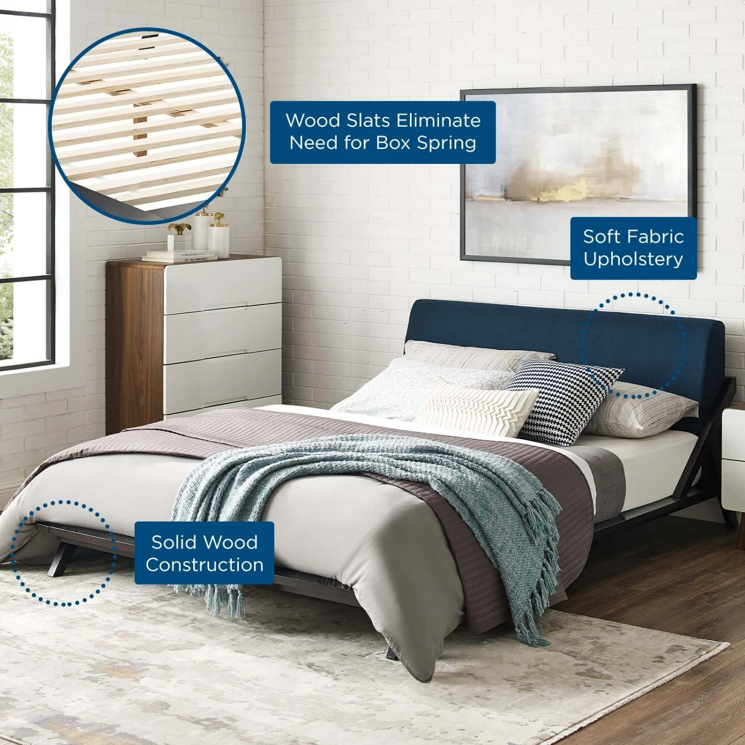 Other Queen Bed In Cappuccino Frame & Blue Headboard 4 Other Queen Bed In Cappuccino Frame & Blue Headboard - Image 2