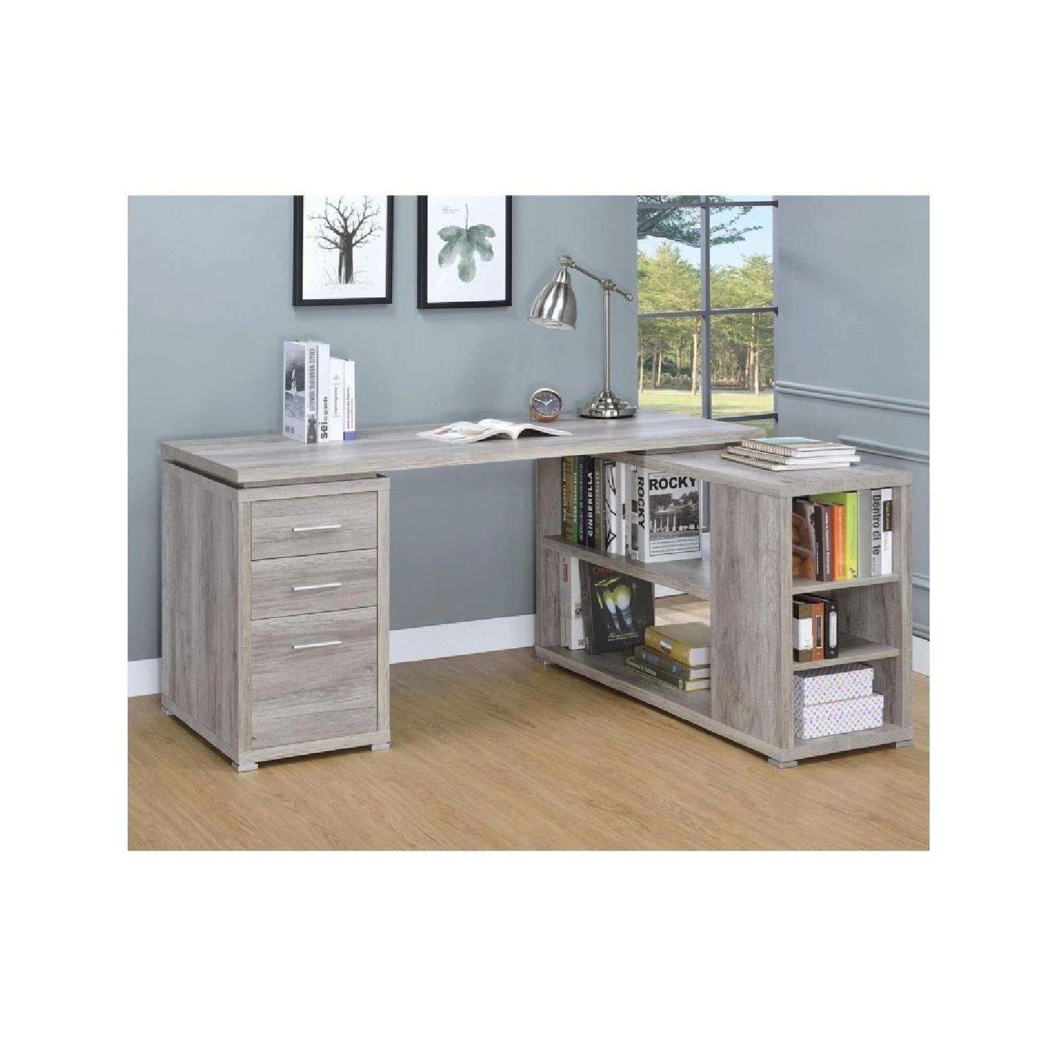 Other Reversible L Desk In Weathered Grey W/ Storage Drawers 4 Other Reversible L Desk In Weathered Grey W/ Storage Drawers - Image 2