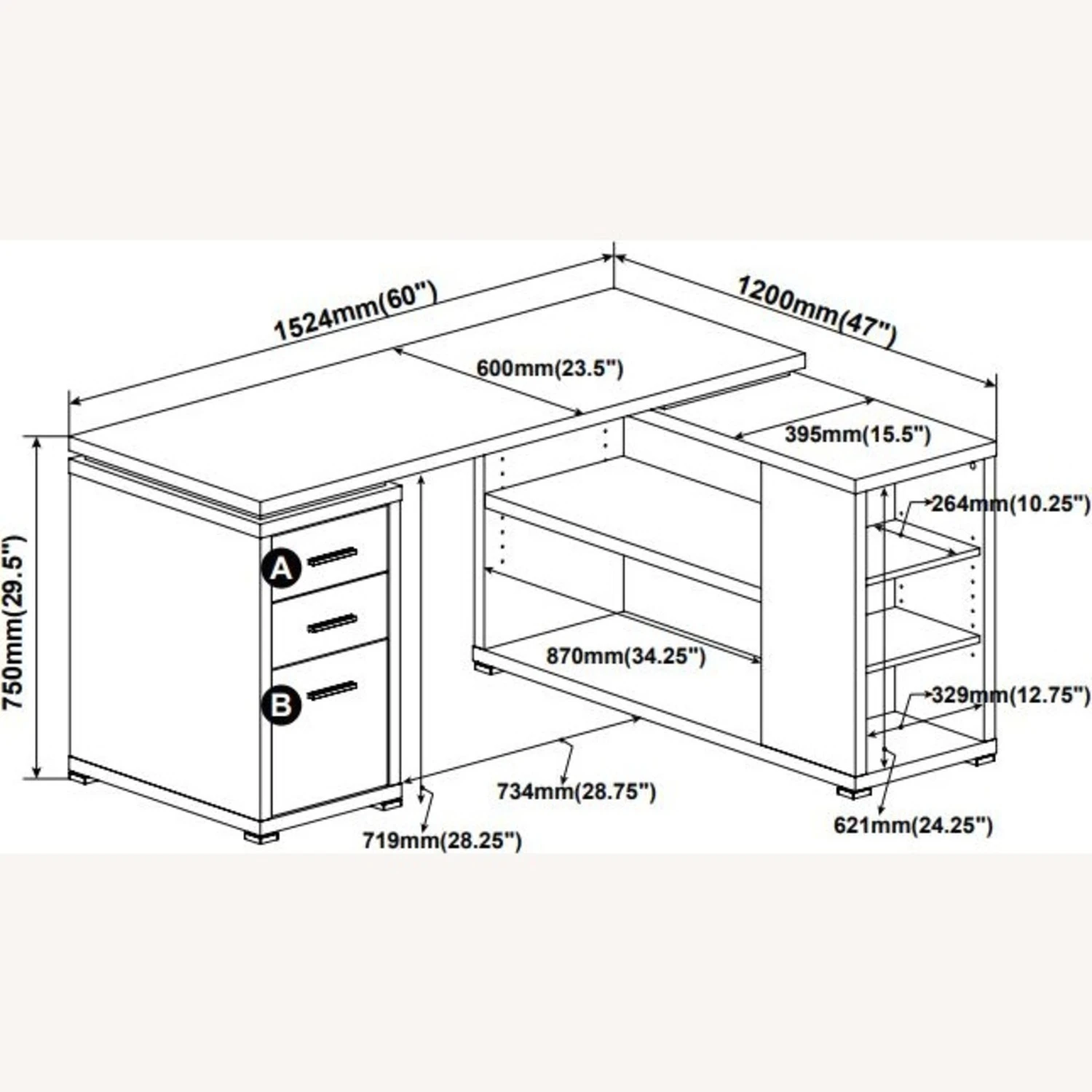 Other Reversible L Desk In Weathered Grey W/ Storage Drawers 6 Other Reversible L Desk In Weathered Grey W/ Storage Drawers - Image 4