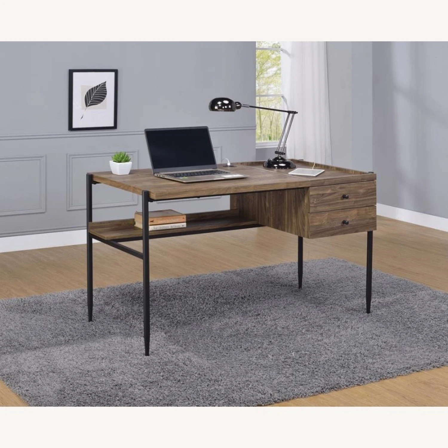 Other Writing Desk In Aged Walnut Finish W/ Outlet 10 Other Writing Desk In Aged Walnut Finish W/ Outlet - Image 8