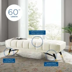 Other 60" Bench In Ivory Velvet With Black Legs Finish -Home Furnishings Store 1500 1500 frame 0 2725
