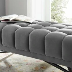 Other 47.5" Bench In Gray Velvet Polyester Upholstery -Home Furnishings Store 1500 1500 frame 0 2866