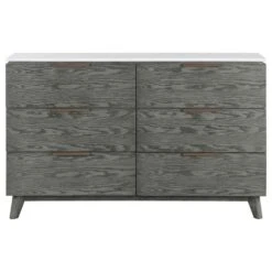 Other 6-Drawer Dresser In White Marble Top & Grey Wood