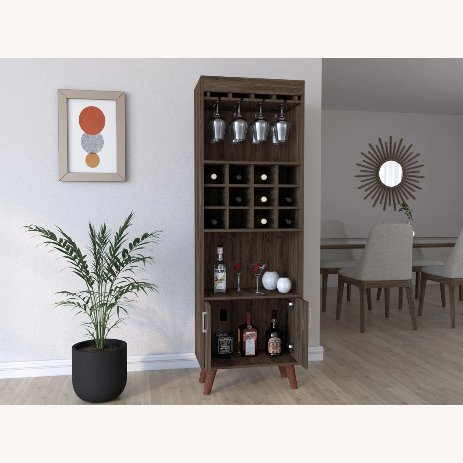 Other Bull Bar Cabinet, Twelve Wine Cubbies -Dark Walnut 5 Other Bull Bar Cabinet, Twelve Wine Cubbies -Dark Walnut - Image 3