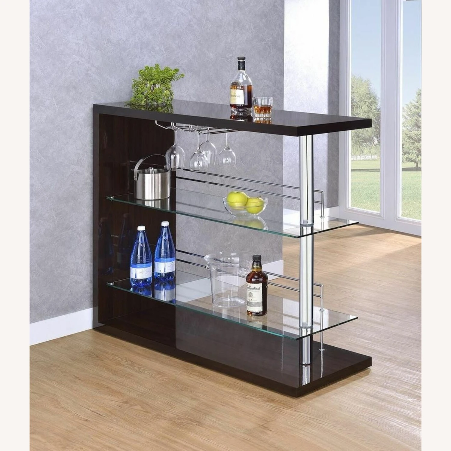 Other Bar Unit In Glossy Cappuccino W/ Tempered Glass 4 Other Bar Unit In Glossy Cappuccino W/ Tempered Glass - Image 2