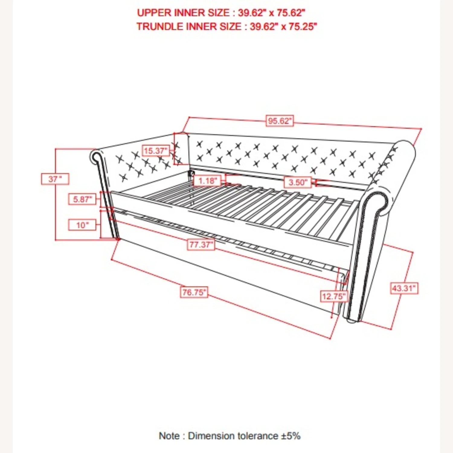 Other Twin Daybed W/ Trundle In Grey Fabric Upholstery 5 Other Twin Daybed W/ Trundle In Grey Fabric Upholstery - Image 3
