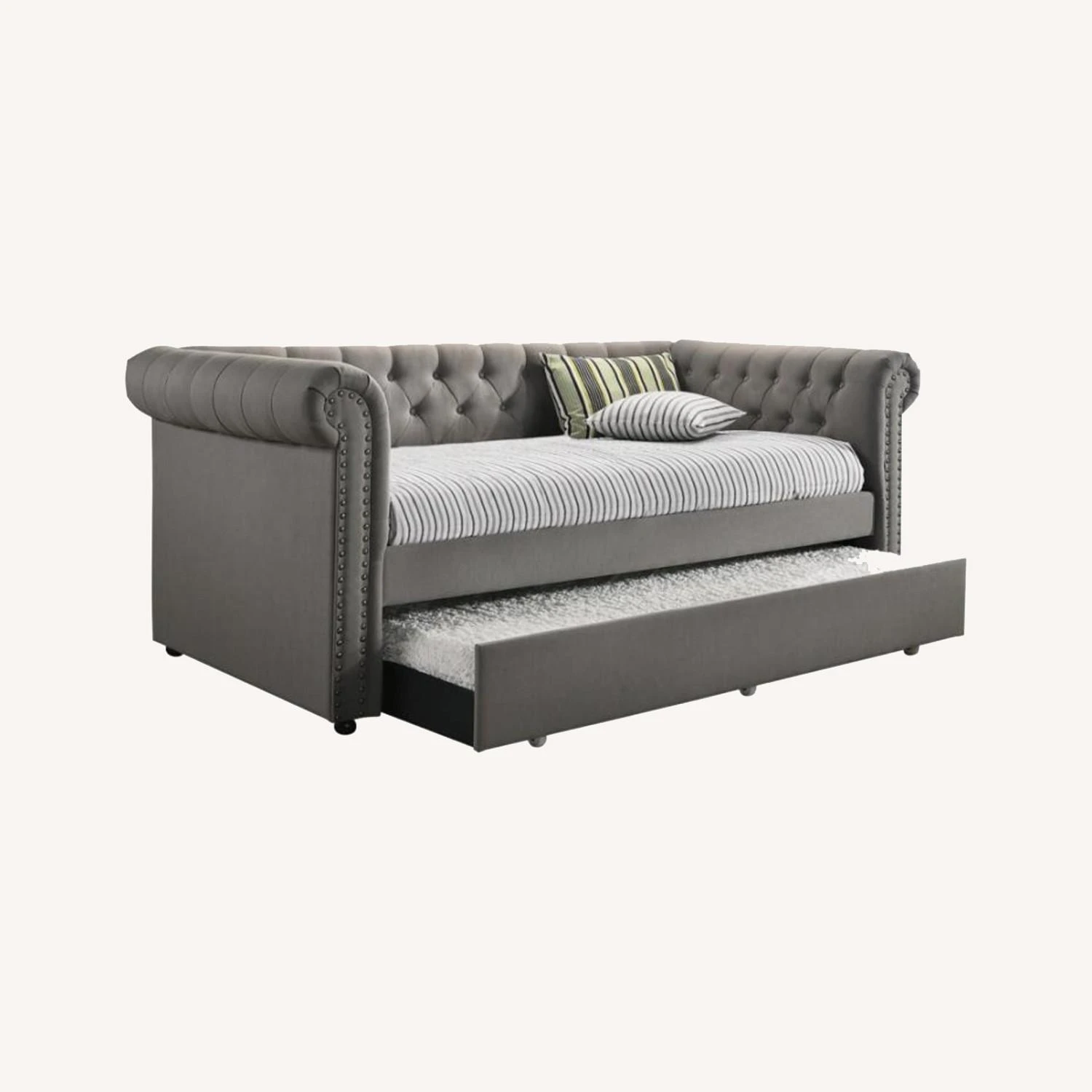 Other Twin Daybed W/ Trundle In Grey Fabric Upholstery 6 Other Twin Daybed W/ Trundle In Grey Fabric Upholstery - Image 4
