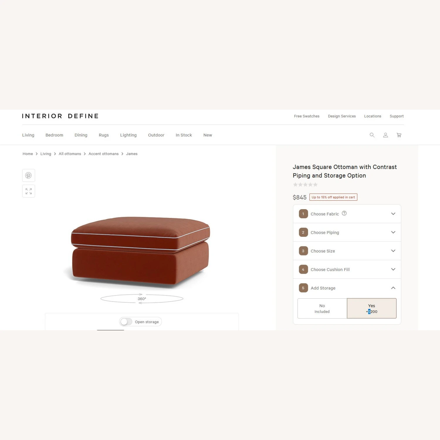 Rust Velvet Storage Ottoman Blue Piping 26x26 6 Rust Velvet Storage Ottoman Blue Piping 26x26 - Image 4