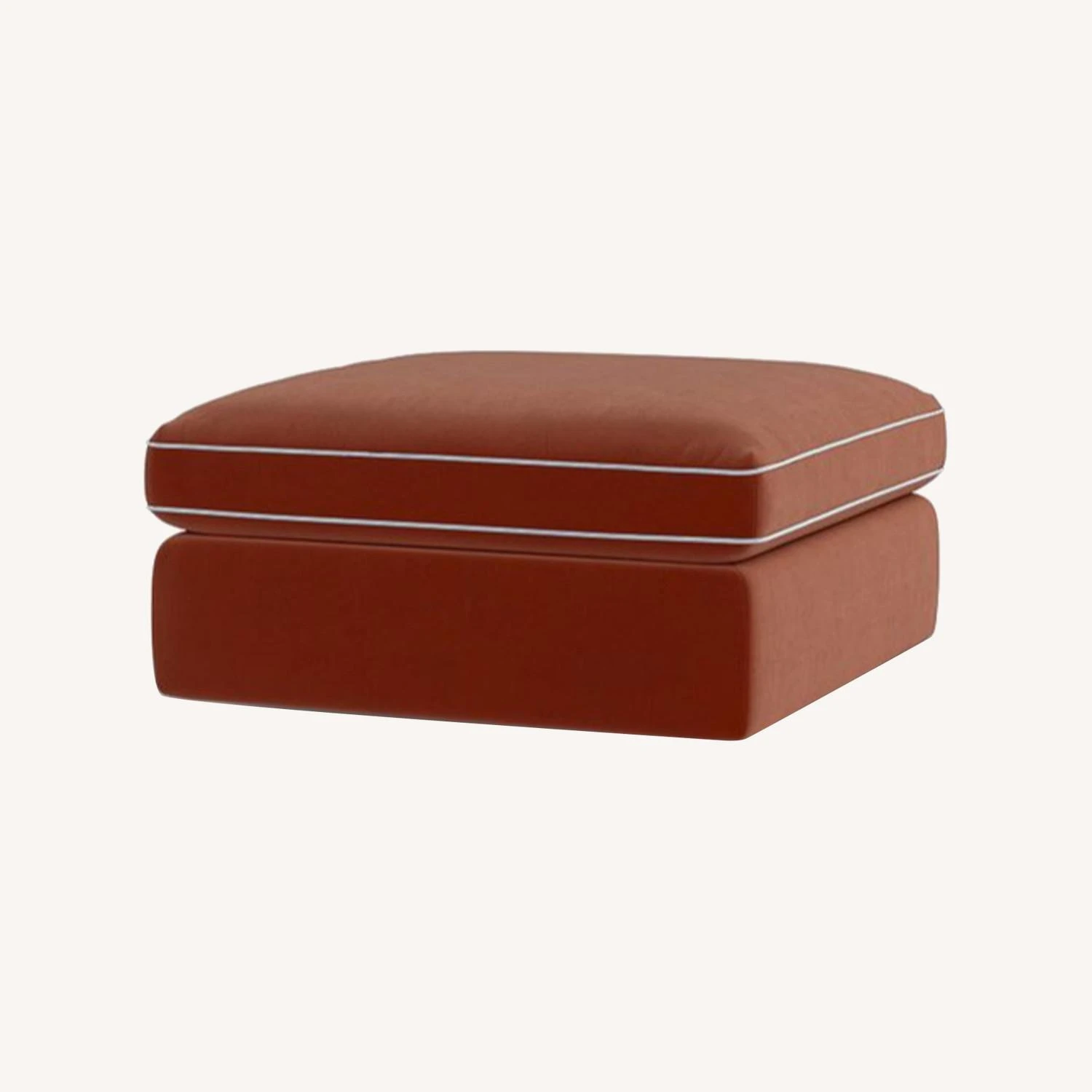 Rust Velvet Storage Ottoman Blue Piping 26x26 8 Rust Velvet Storage Ottoman Blue Piping 26x26 - Image 6
