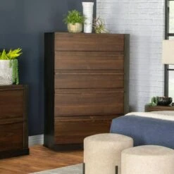 Other Chest In Rich Black & Walnut Wood Veneer Finish