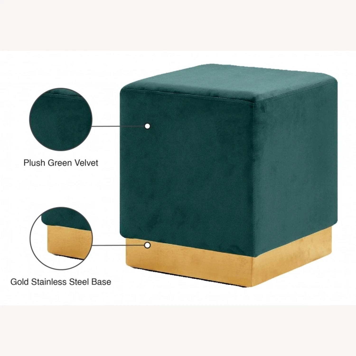 Other Ottoman In Green Velvet & Gold Base Finish 4 Other Ottoman In Green Velvet & Gold Base Finish - Image 2