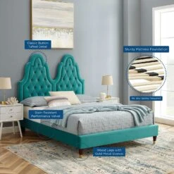 Other Vintage Twin Bed In Tufted Teal Velvet Performance -Home Furnishings Store 1500 1500 frame 0 5705