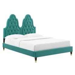 Other Vintage Twin Bed In Tufted Teal Velvet Performance -Home Furnishings Store 1500 1500 frame 0 5709