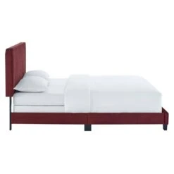 Other Glam Deco Twin Bed In Channel Tufted Maroon Fabric