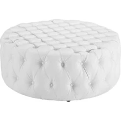 Other Round Ottoman In White Tufted Vinyl Upholstery -Home Furnishings Store 1500 1500 frame 0 577