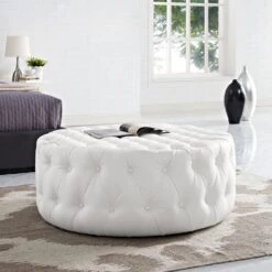 Other Round Ottoman In White Tufted Vinyl Upholstery -Home Furnishings Store 1500 1500 frame 0 578