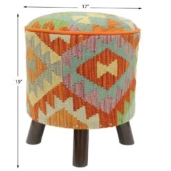 Rustic Handmade Kilim Upholstered Footstool