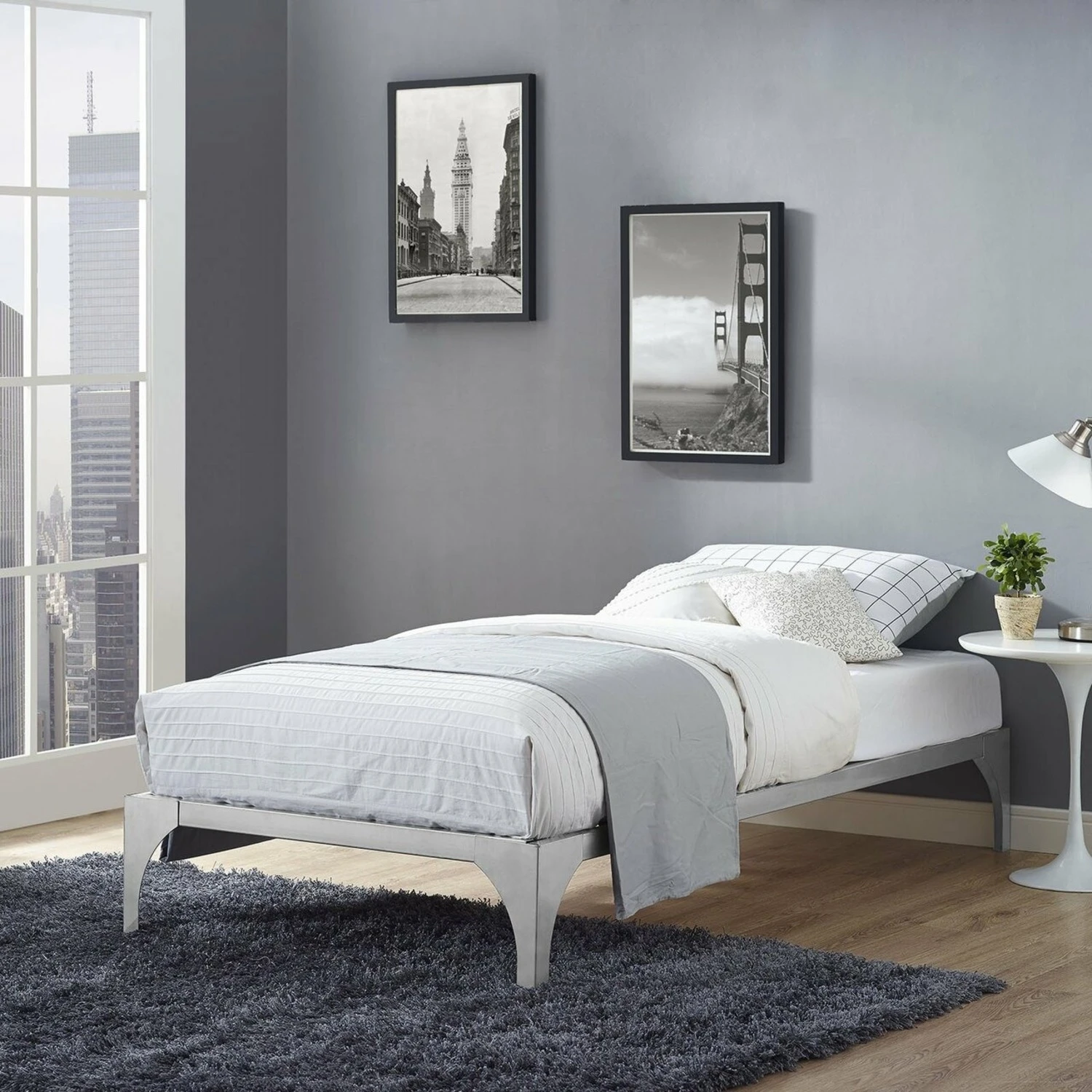 Other Modern Twin Bed In Silver Steel Frame Finish 6 Other Modern Twin Bed In Silver Steel Frame Finish - Image 4