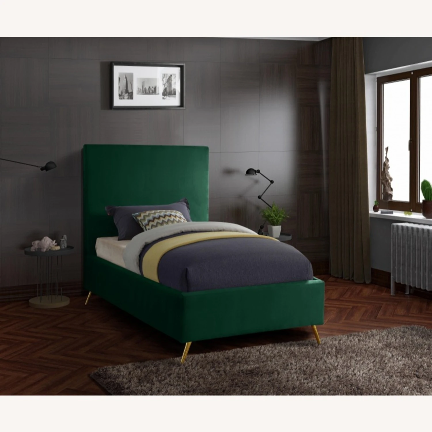 Other Twin Bed In Green Velvet Sleek Upholstery 3 Other Twin Bed In Green Velvet Sleek Upholstery