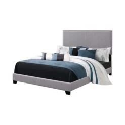 Other Queen Bed In Grey Fabric Upholstery & Black Legs